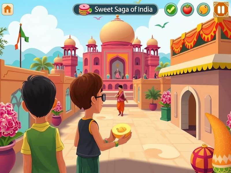 Sweet Saga Of India game screenshot featuring colorful Indian festival scene